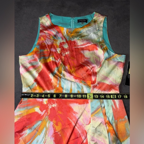 Tahari ASL NWT Nordstrom Size 14P Pink Blue & Orange Spring Office Midi Dress - Picture 4 of 10